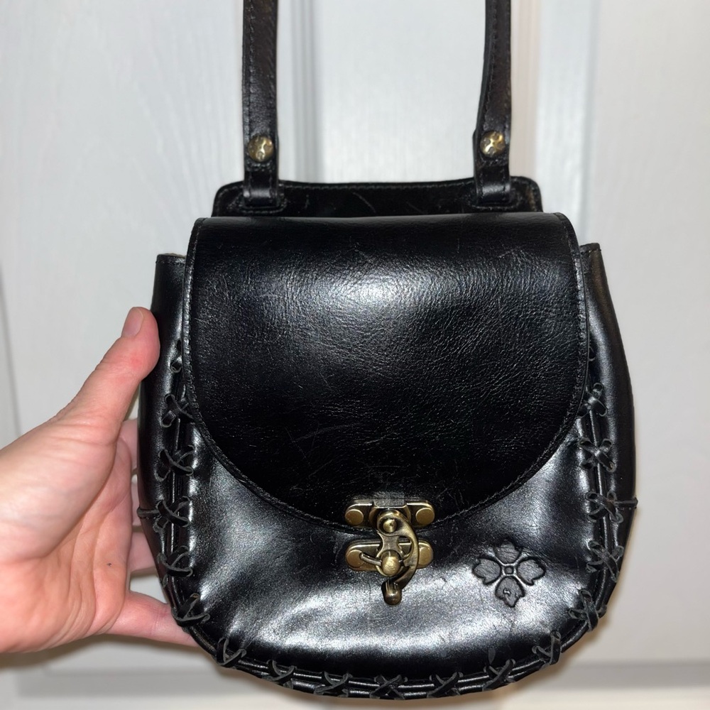Patricia Nash Black Leather Rossi Mini Saddle Bag
